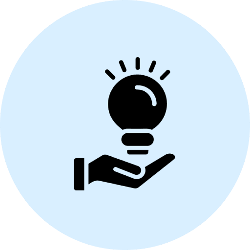 Hand holding a light bulb icon.